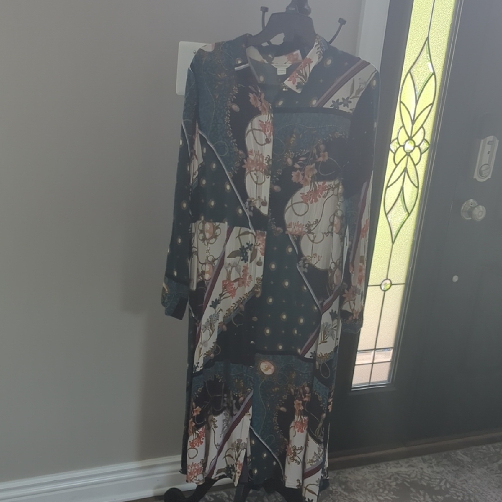 Monsoon Green and Blue Long Sleeve Dress Shirt Collar
